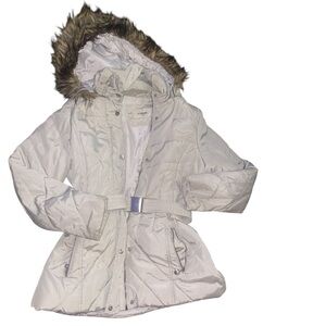 Women's White Fur-Trimmed Hooded coat jacket